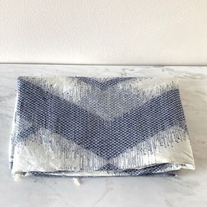Geometric patterned cotton scarf, cream and blue
